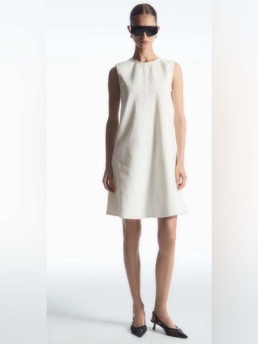 COS paneled white denim Sleeveless A-Line Dress